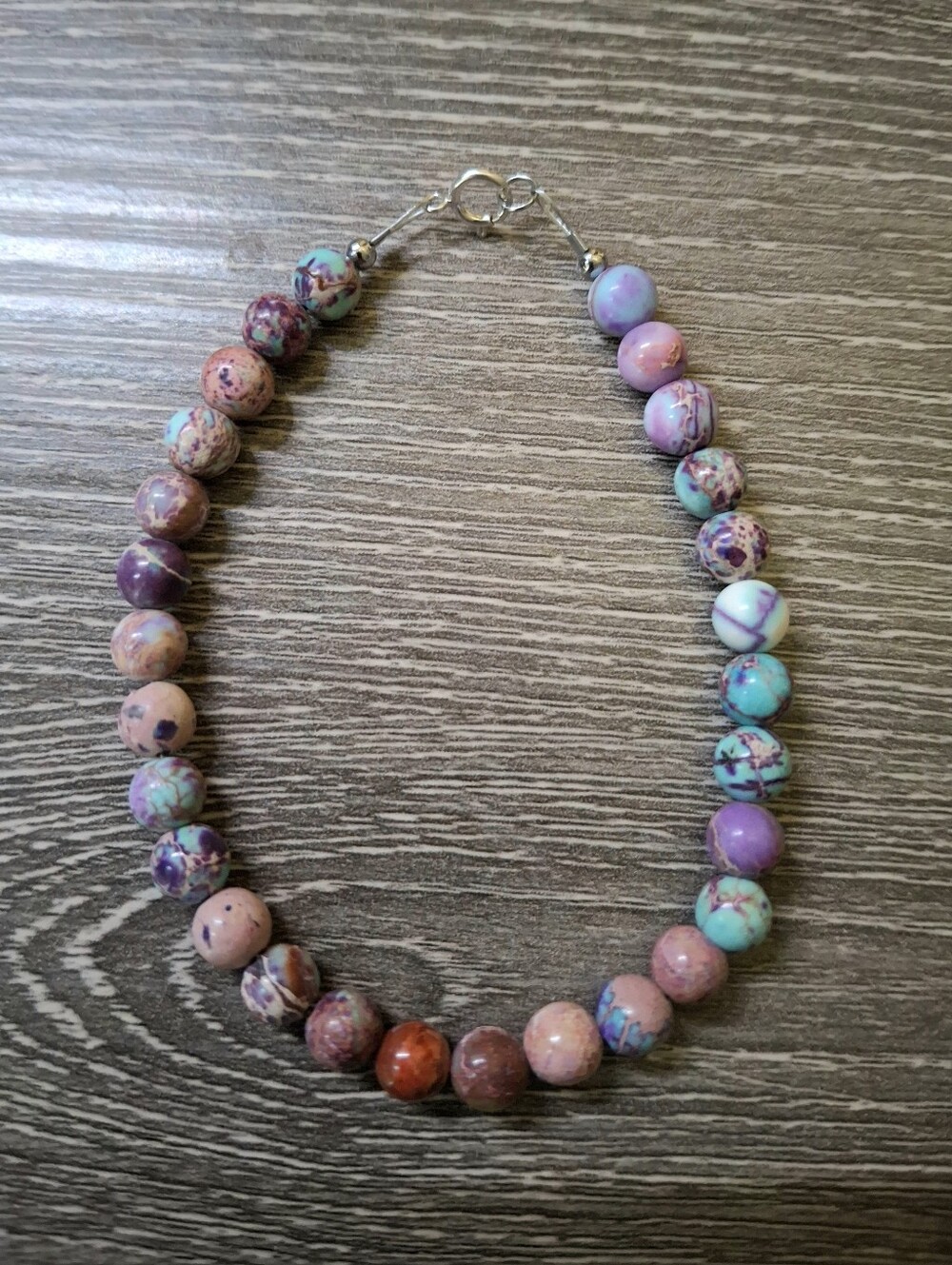 Sea Jasper 6mm Beaded 7.5" Sterling Silver Hardware Bracelet